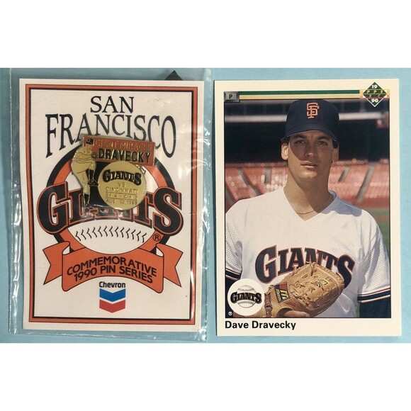 San Francisco GIANTS, 1990 Dave Dravecky Card & Dave Dravecky,Giant Miracle Pin - Picture 1 of 4